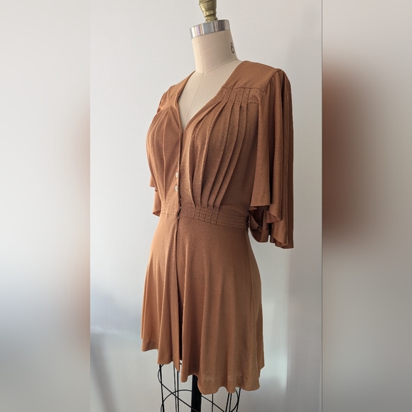 Vicky Tiel - Vintage 80s Camel Dress/Top With Butterfly Sleeves - Size S/M - Picture 2 of 8